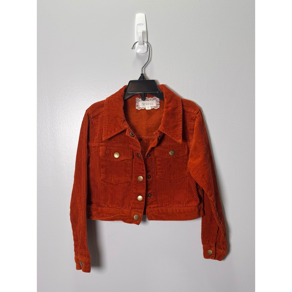 btween Teens Cropped Corduroy Jacket Orange Size 8 Burnt Rust Retro Button Up